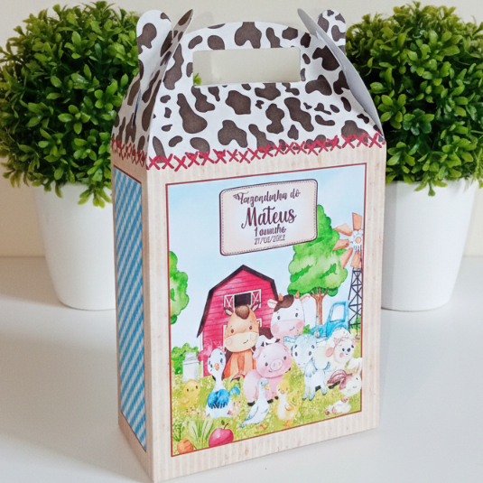 Caixinha Surpresa Personalizadas Para Festa TAMANHO P - TEMA FAZENDINHA- Maletinha - Lembrancinha de festa barata