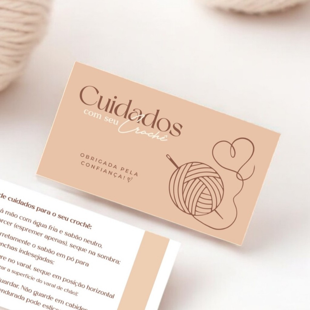 Kit Cartão de cuidados com seu Crochê - tag de cuidados para peças de crochet artesanato em Oferta na Shopee