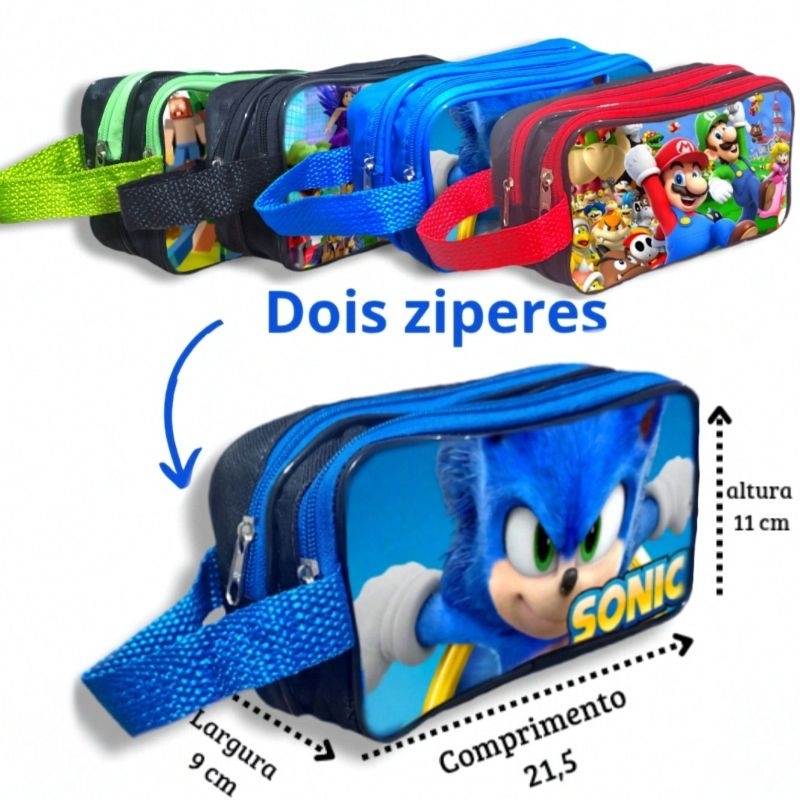 Estojo Infantil Escolar Grande Sonic De Menino Duplo 2 Divisorias em Oferta na Shopee