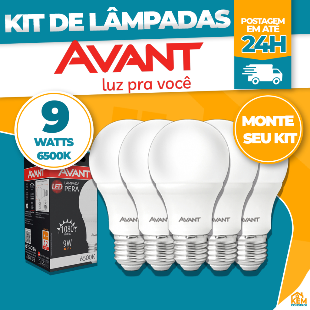 Kit de Lâmpadas LED Bulbo 9W E27 Bivolt 6500K Branco Frio Avant em Oferta na Shopee