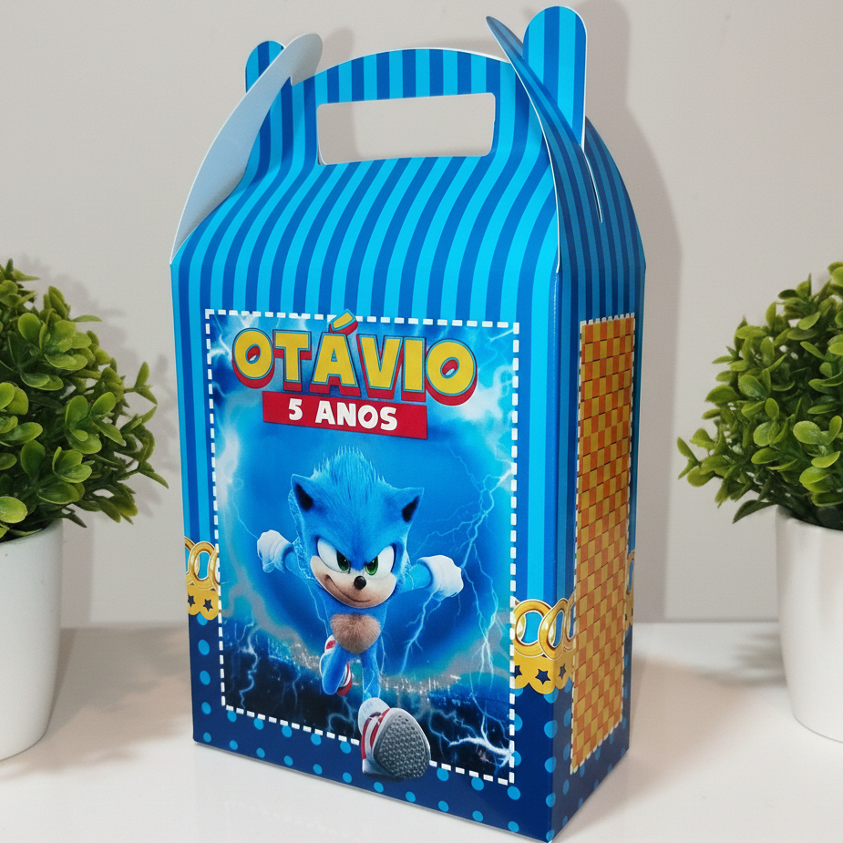 10 Caixinha Surpresa Personalizadas Para Festa TAMANHO P - TEMA SONIC- Maletinha - Lembrancinha de festa barata