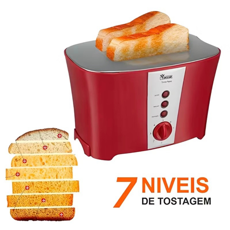 Torradeira Elétrica 7 Níveis de Tostagem, Bandeja Coletora e Funções Reaquecer/Descongelar