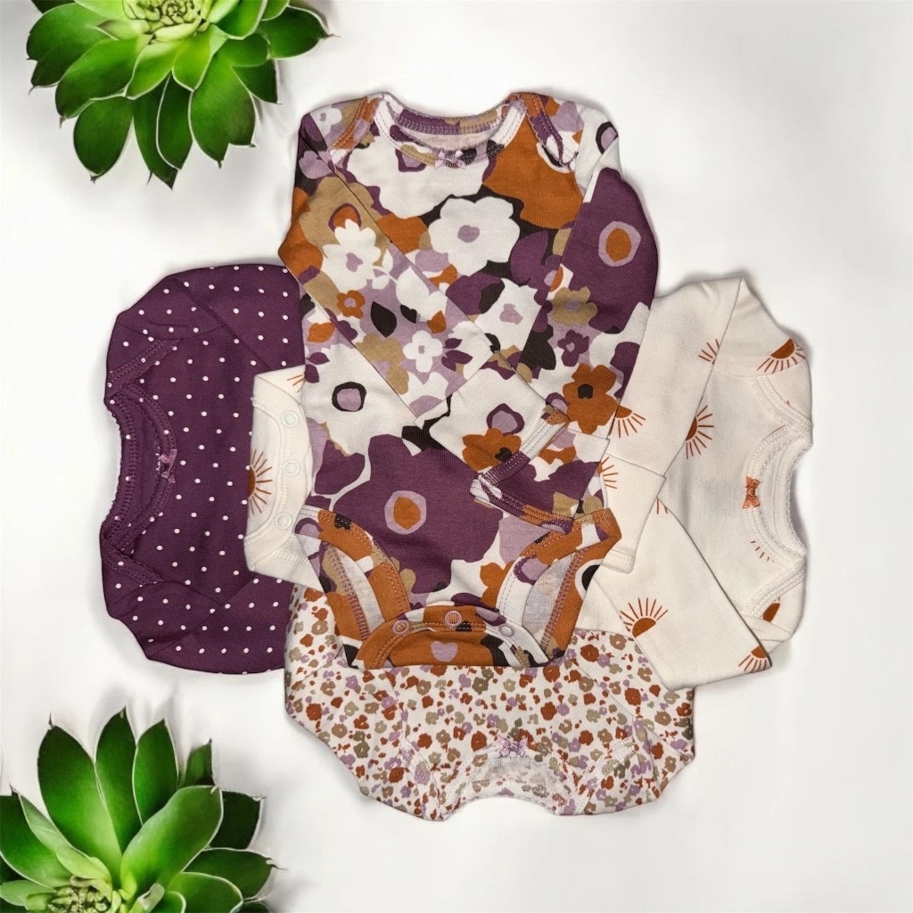 Kit 4 Bodys Manga Comprida Bebê Floral Carters Importado