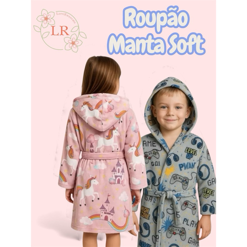 Roupão de Frio Manta Soft Infantil Menino e Menina Com Capuz