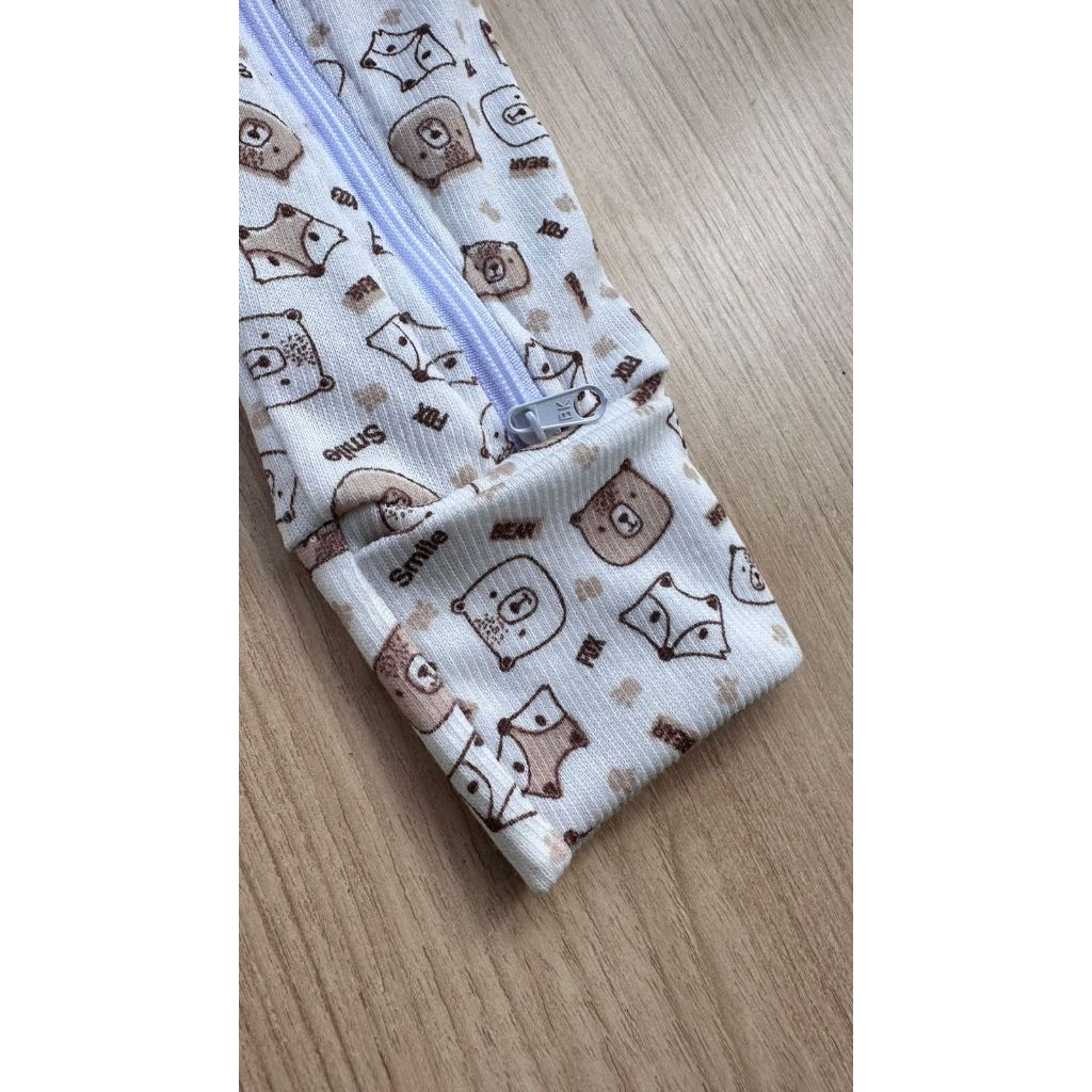 MACACÃO URSINHO CANELADO BEBE CANELADO VIRA PÉ COM DOIS CURSORES URSINHOS BABY,INFATIL,CRIANÇA