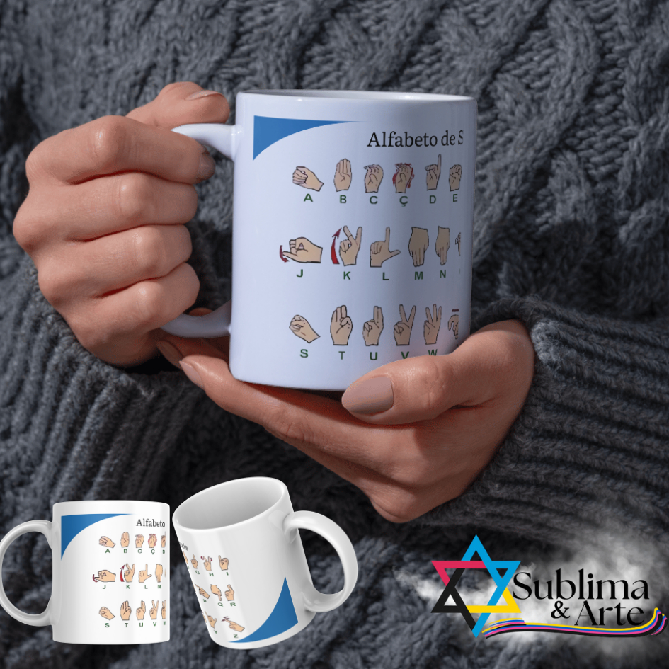 Caneca Alfabeto Linguagem de Sinais Colorida - LIBRAS - Inclusão