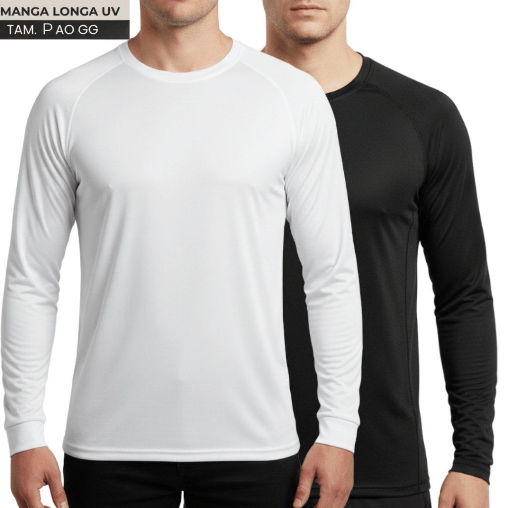 Kit 2 Camisetas Térmicas Masculinas Proteção Solar UV 50+ Manga Longa Fitness