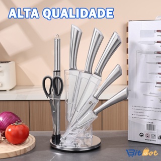 Conjunto de Facas de Cozinha Inox 7 Peças com Suporte Giratório – Elegância e Precisão UT-54 em Oferta na Shopee