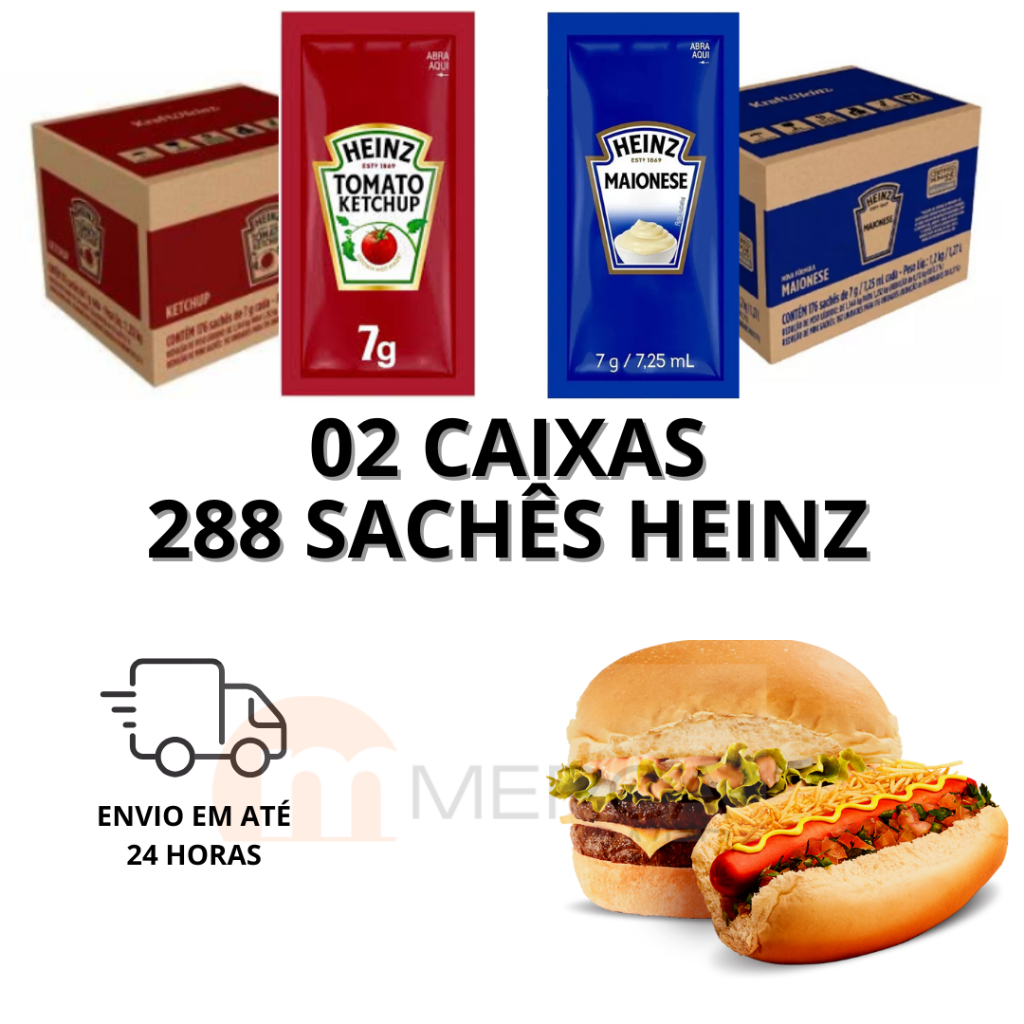 Maionese e Ketchup Heinz 2 Caixas 288 Sachês 7g em Oferta na Shopee
