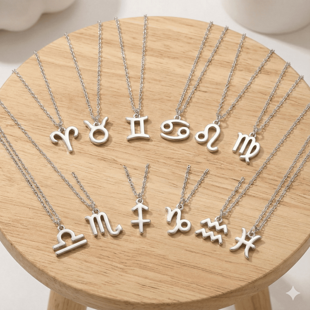 Imagem Colares De Signos Prata - Símbolos dos Zodiacos - Aço Não Oxidável - Não Enferruja