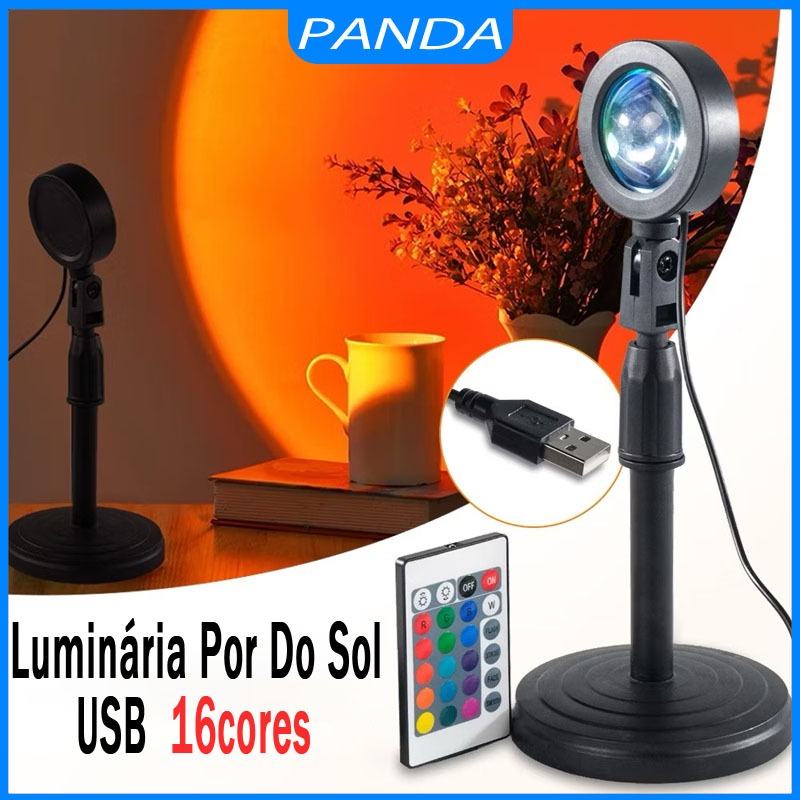 Luminária Por Do Sol Luz Noturna Projetor Led Sunset USB 16 Cores Ajustáveis com Remoto ou APP para Fotografia Festa em Oferta na Shopee