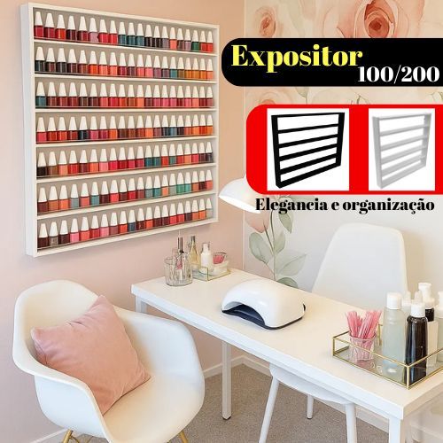Expositor Nicho 200 ou 100 Esmalte Organizador Prateleira  Branco ou Preto em Oferta na Shopee