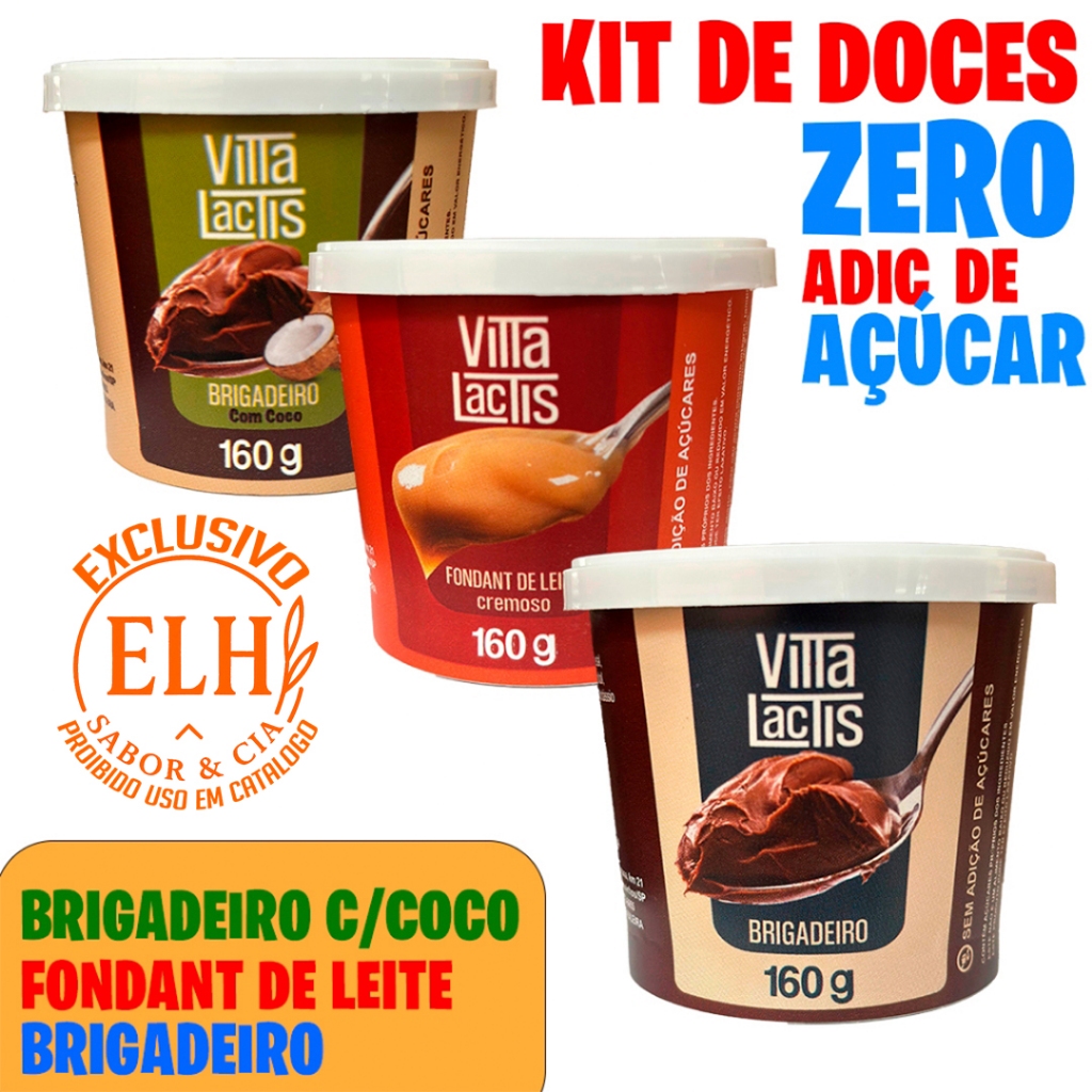 Doces ZERO AÇÚCAR adic - Kit - 3 unid - Brigadeiro, Brigadeiro Coco e Doce de Leite (Fondant) - 160g