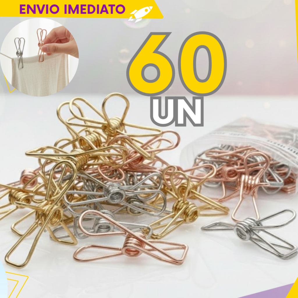 Prendedor de Metal Reforçado Multiuso - Kit com 60, 48, 84 ou 100 Unidades em Oferta na Shopee