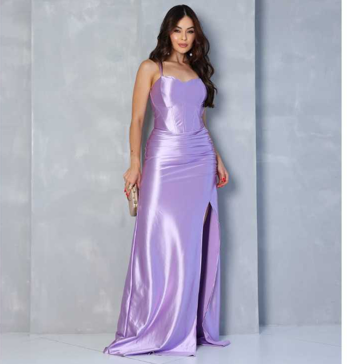 VESTIDO LONGO PARA FESTA LUXUOSO CON ALÇA FINA PARA EVENTOS ESPECIAIS ,FORMATURA CASAMENTOS em Oferta na Shopee