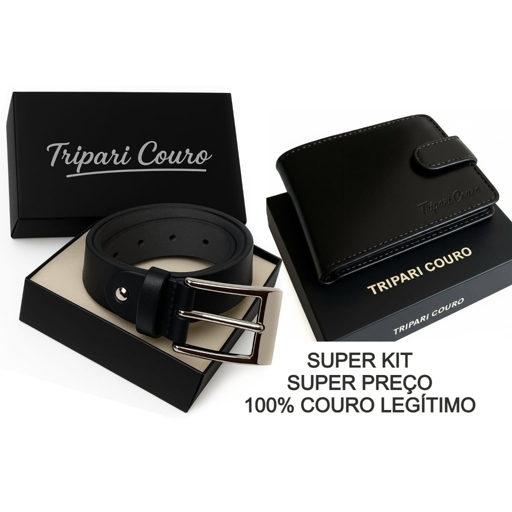 Kit cinto + carteira + porta documentos couro legítimo Completíssimo Natal dia dos pais namorados em Oferta na Shopee