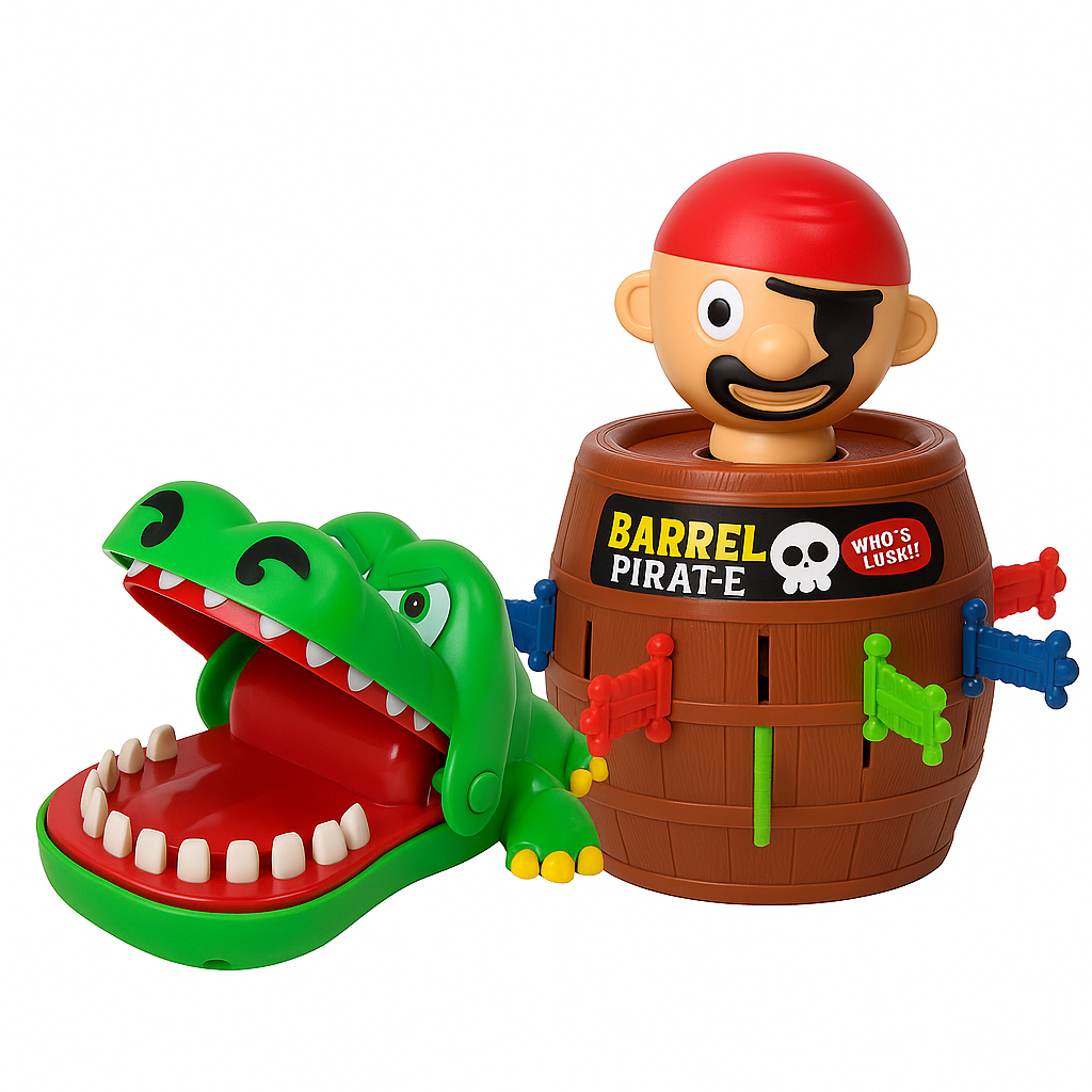 Kit Jogo Pula Pirata Barril + Jogo Croc Croc Jacare Dentista Crocodilo Morde Dedo