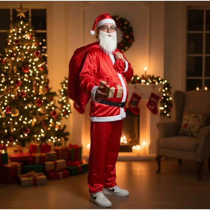 Fantasia de Papai Noel Adulto - Confortável e Fácil de Usar, 5 Peças Vermelho