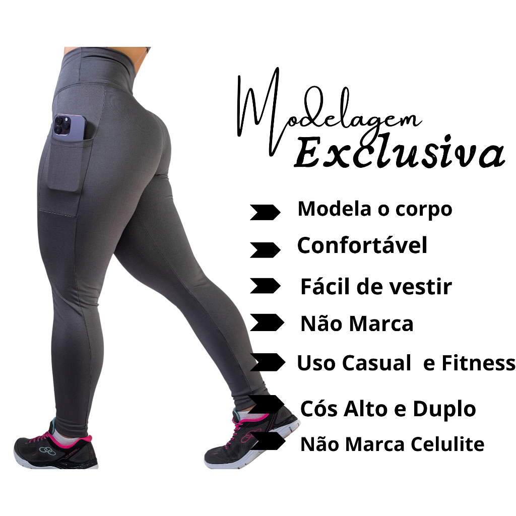 Calça Legging C/ Bolso Suplex Cós Alto Grossa Caminhada Academia Trabalho em Oferta na Shopee