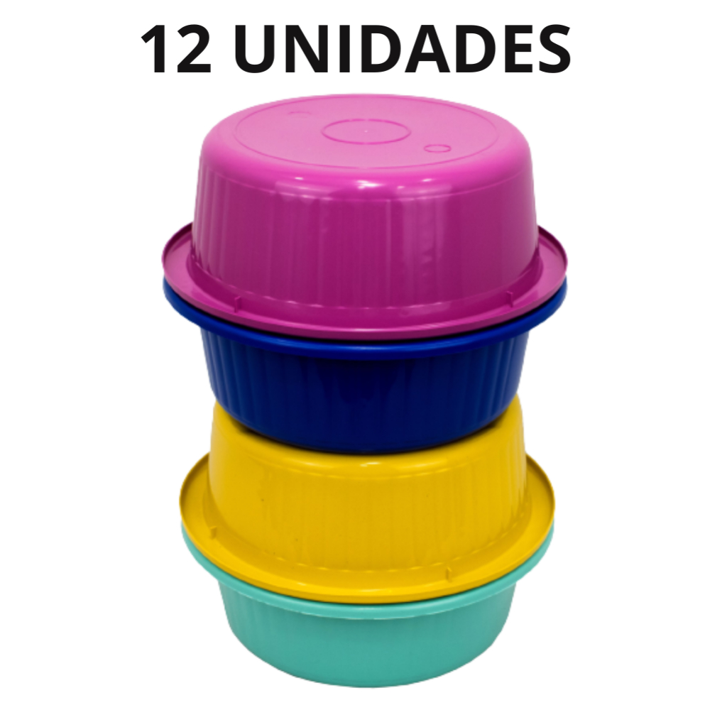 Kit 12 Peças Bacia Canelada 2,7L De Plástico Redonda Colorida Grande Plástico Promoção Resistente