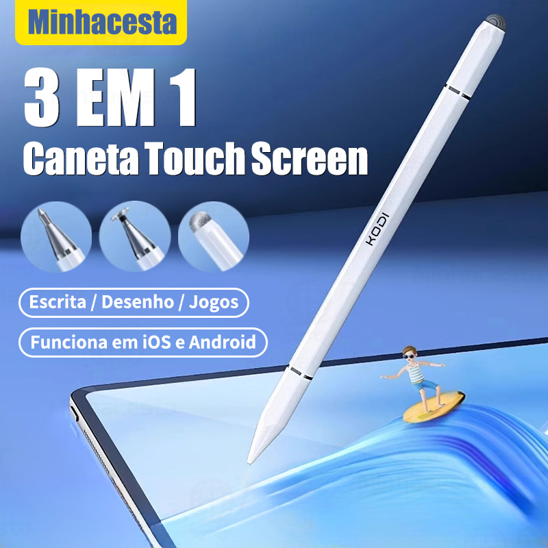 3 EM 1 Caneta Touch Screen Universal para Tablet Compatível IOS e Android Alta Sensibilidade K1