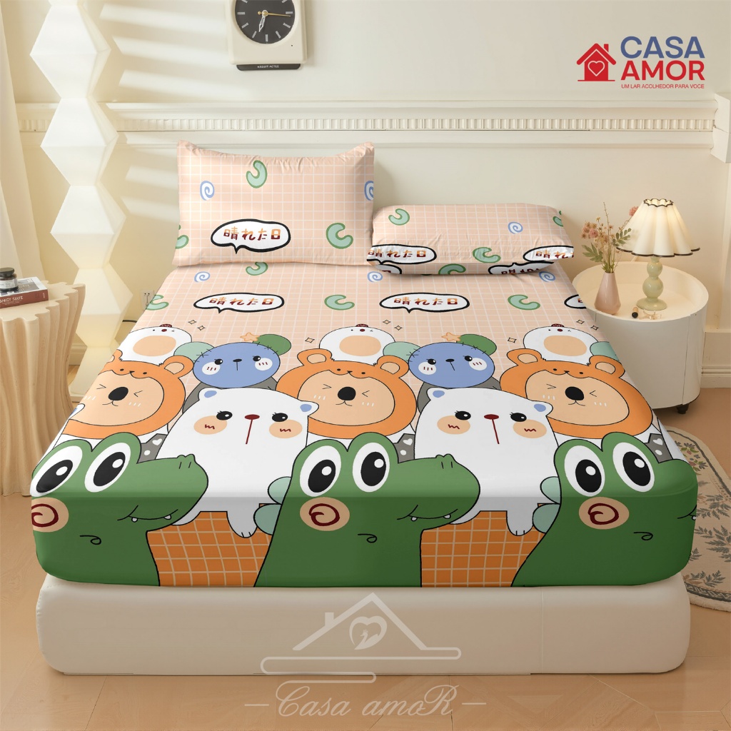 Jogo lençol Solteiro 2 peças/ Casal/ Queen 3 peças Lençol Elástico e Fronha Micropercal Estampado