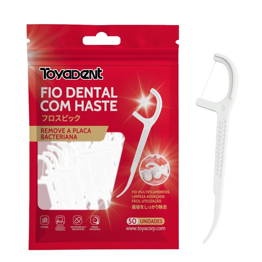 Toyadent Fio Dental com Haste  - 50 Unidades, Alta Resistência, Limpeza Profunda Interdental