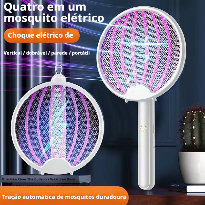 Mosquito Recarregavel USB Dobrável Raquete Mata Mosquito Elétrica Com Luz Atrai em Oferta na Shopee
