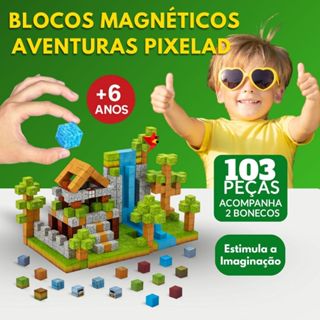 Blocos Magnéticos Mine Arte 103 Peças C 2 Bonecos Aventura Pixelad Meu Mundo Brinquedo Criativo Construção em Oferta na Shopee