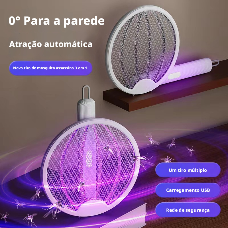 3 em 1 Recarregável USB para Mosquitos Raquete Elétrica Dobrável Com Luz UV Mata-Mosquitos