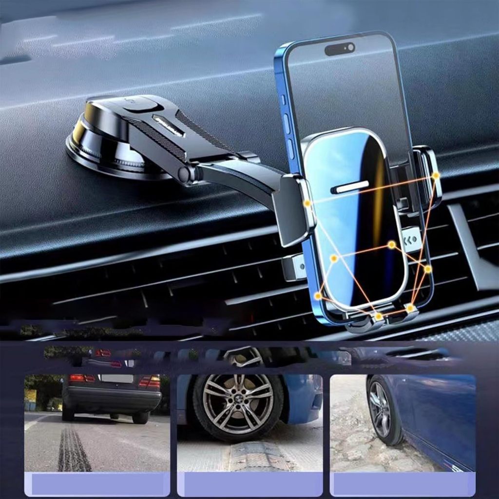 Suporte de Telefone para Carro com Braço Longo - Ventosa, Rotação 360°, Antichoque