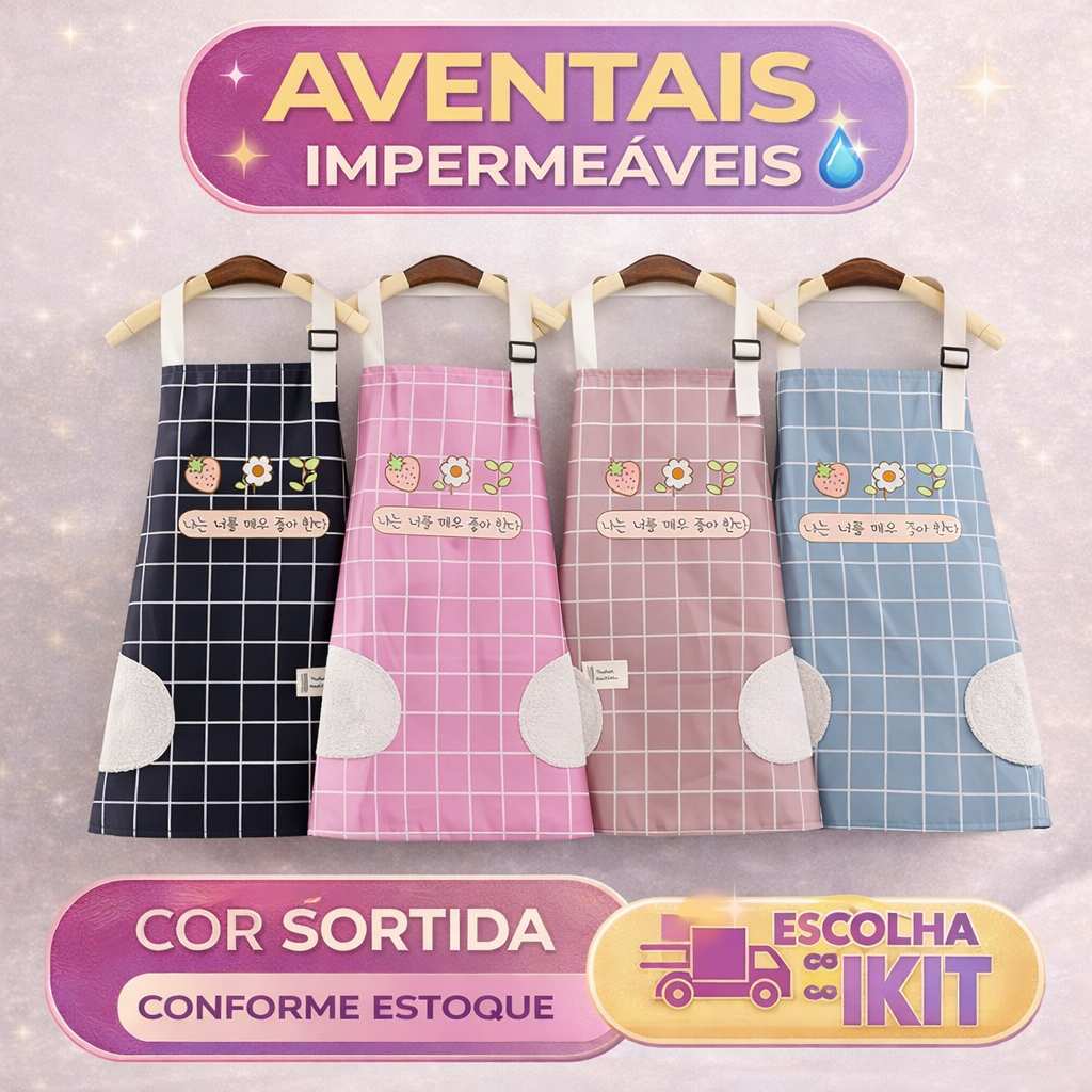 Avental de Cozinha Multiuso Impermeável PVC Cor Sortido 70x68cm Lavar louças Churrasco Cozinha