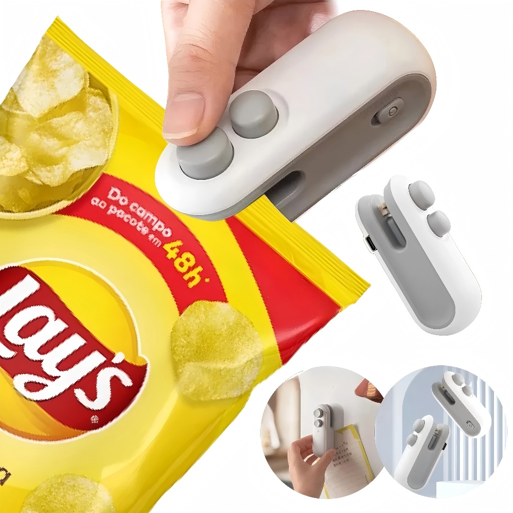 Mini Máquina Seladora Portátil 2 Em 1 Saco Plástico Embalagen Carregamento Usb Elétrica