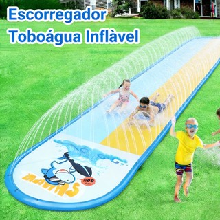 Escorregador Inflável Tubarão Duplo e Individual Toboágua De Pvc Splash Pad Sprinkler Piscina