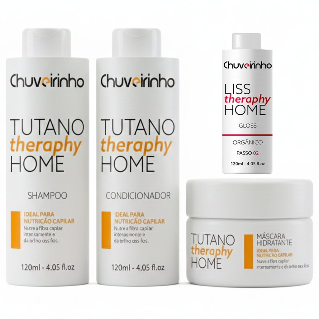 Kit Gloss Orgânico Capilar Alisante Chuveirinho +  Tutano Therapy Home & Liss Therapy Home 4 Produtos