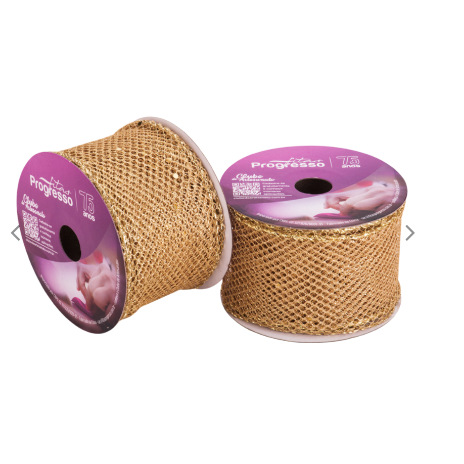 FITA ARAMADA MCG004 COR 203 METALIZADO DOURADO COM GLITTER ROL 10 METROS