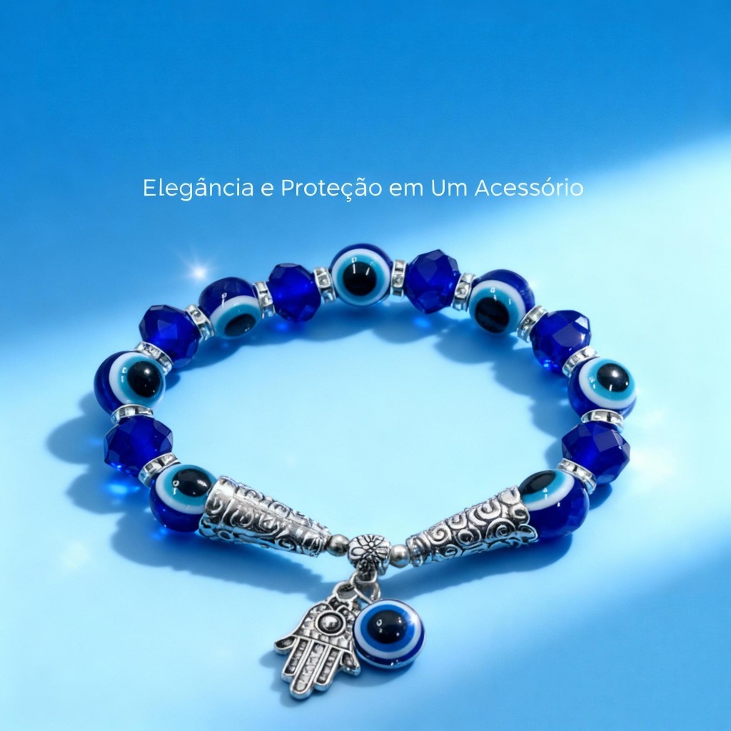 Pulseira Azul Olho Grego Mão Hamsá Prateado Feminina Turco em Oferta na Shopee