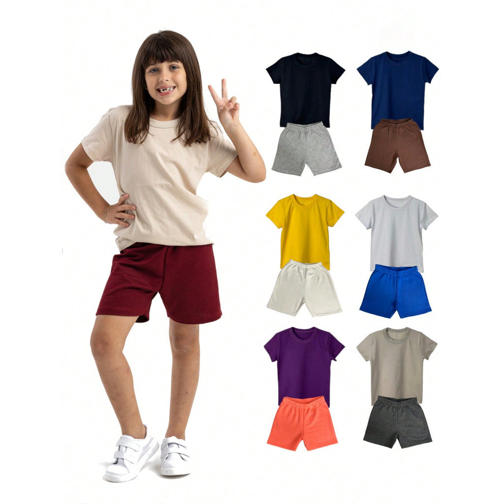 Kit 14 Peças Conjunto Infantil Menina Verão Camiseta e Shorts Fresco Cores Sortidas