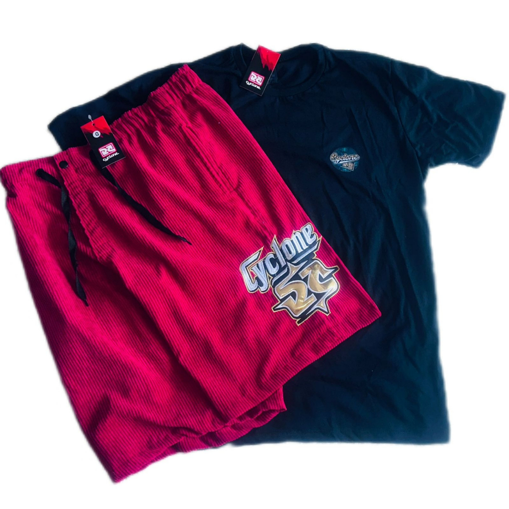 CONJUNTO BERMUDA CYCLONE VELUDO BORDADO + CAMISETA ALGODÃO