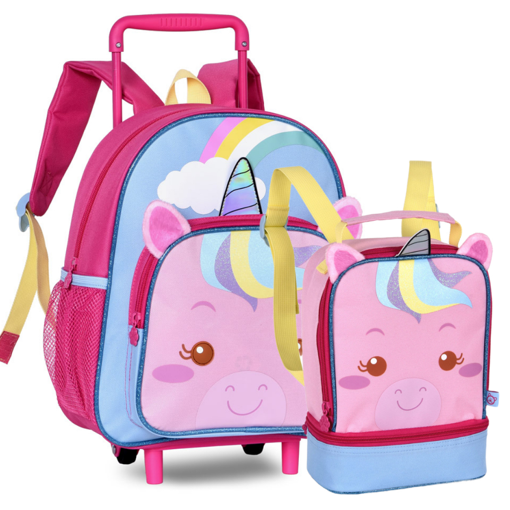 Kit Escolar Infantil Animais Mochila de Rodinhas e Lancheira Linha Clio Pets Lançamento ENVIO IMEDIATO Clio Style