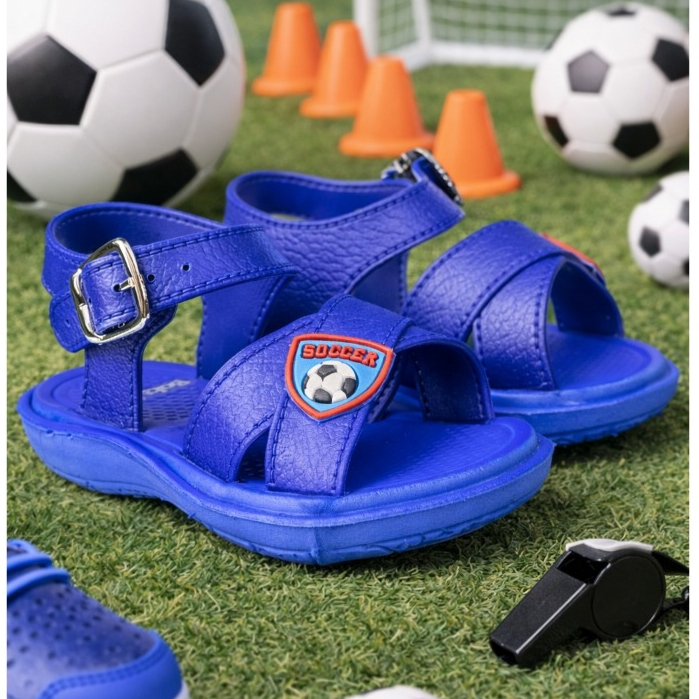 Papete Infantil Masculina Menino Bebê Sandália Macia Confortável Detalhe Futebol Fivela Moda Criança