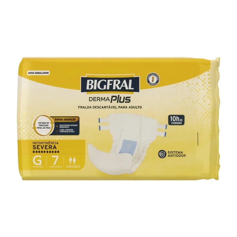 Fralda Geriátrica Bigfral Derma Plus Tamanho G - 8 Pacotes com 7 Fraldas - Total 56 Tiras em Oferta na Shopee