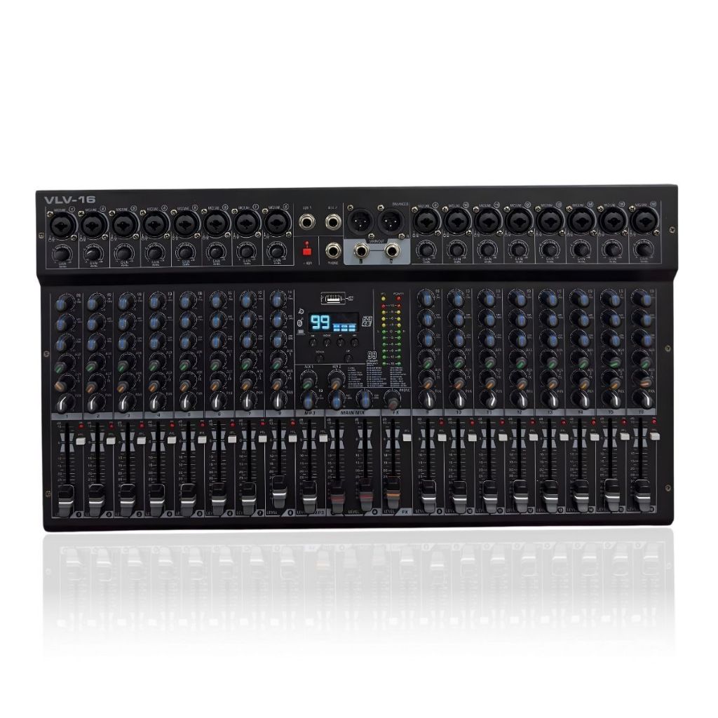 Mesa De Som 16 Canais Voik VLV-16 Metal USB Bluetooth 99 Efeitos Interface de Áudio 48v Phantom Power Botão PFL Bivolt