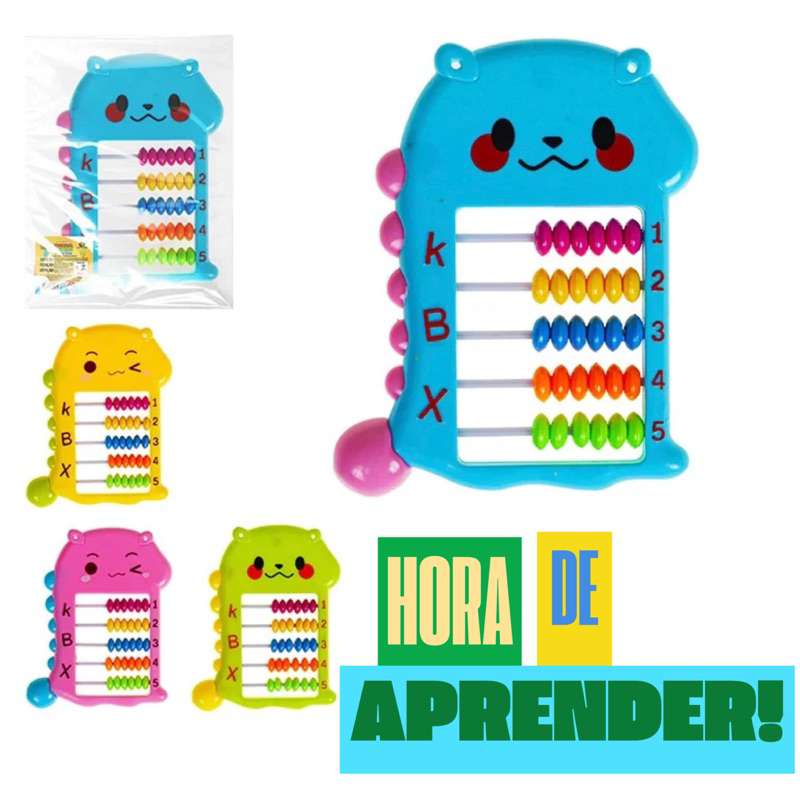 Contador Ábaco Aprendizado Infantil Escolar Dino Fun Pequeno Divertido Disponível em 4 Cores