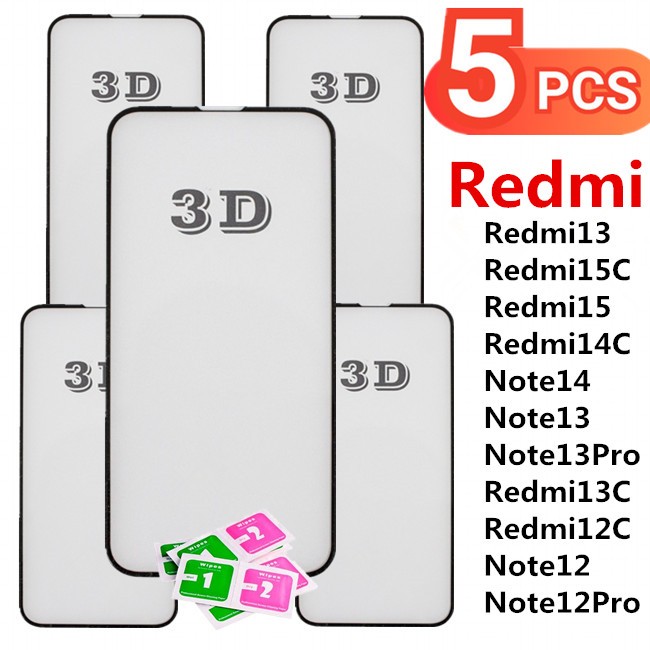 Kit 5 Pelicula Vidro 3d Redmi 13X/Redmi 13/15C/Redmi 15/14C/Note 14/ Note13/Note 13 Pro/13C/12C/Note12/Note 12 Pro/Not em Oferta na Shopee