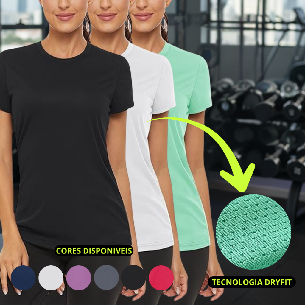 Kit 3 Camiseta Camisa Dryfit Feminina Treino Academia Fitness em Oferta na Shopee