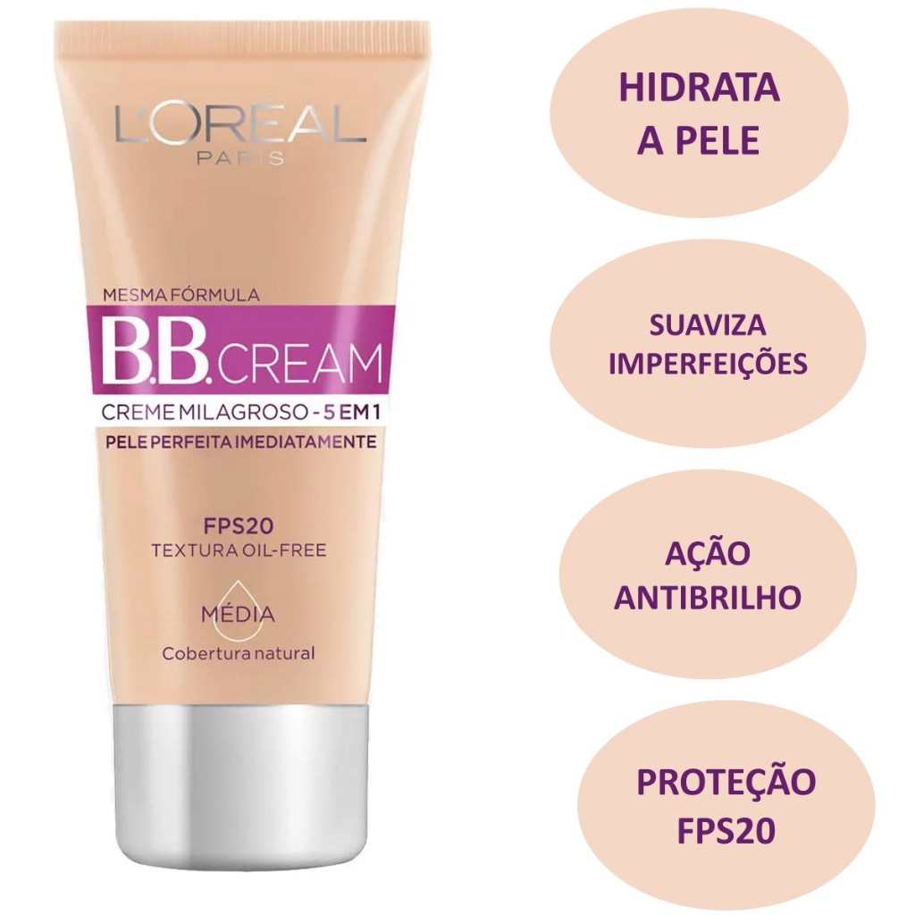 Loreal Bb Cream Fps 20 Pele Clara 30ml Creme Milagroso 5 em 1 Pele Perfeita em Oferta na Shopee