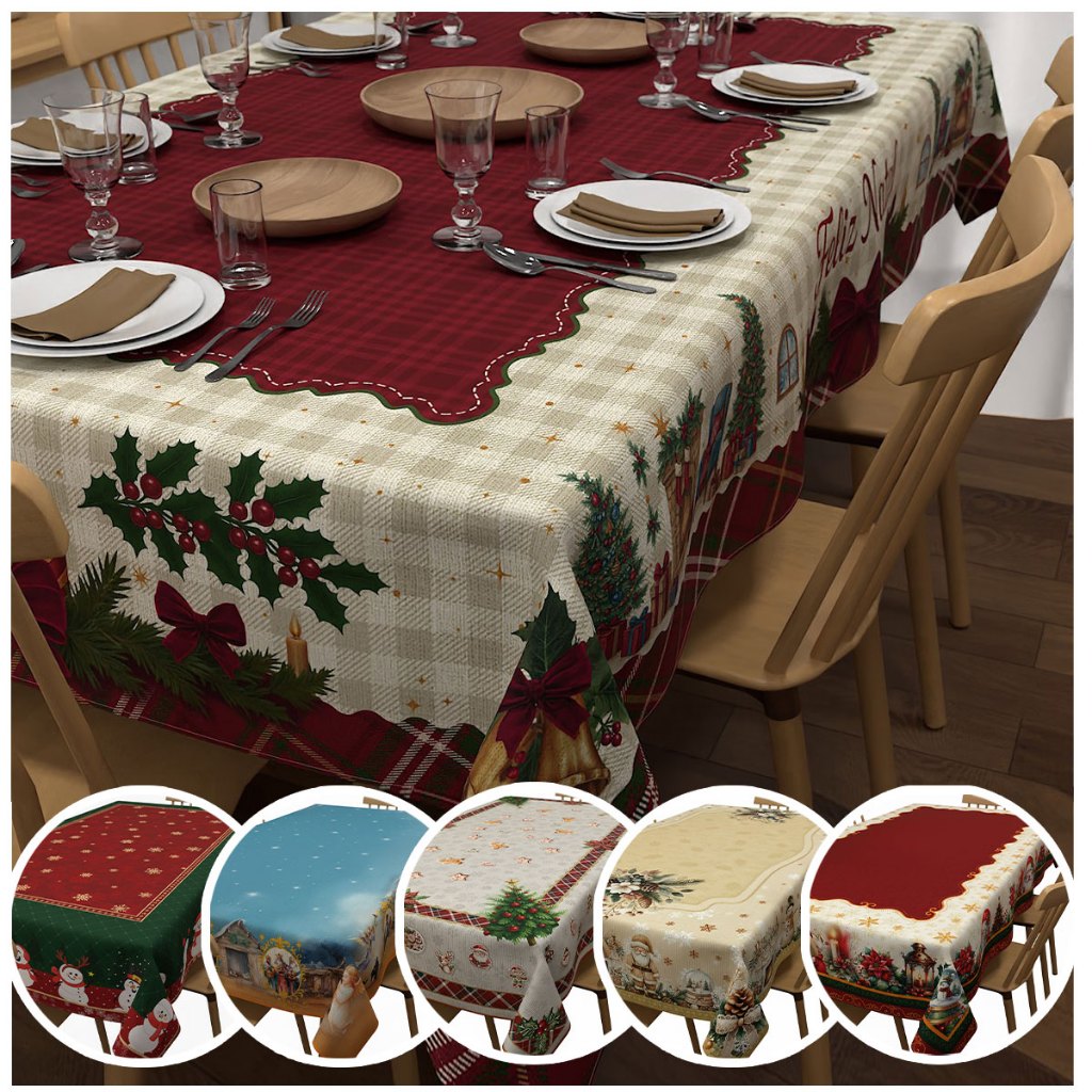 Toalha de Mesa Natal 6 Lugares Retangular Mesa Posta Natalina Em Tecido Oxford 1,40x2,10m em Oferta na Shopee