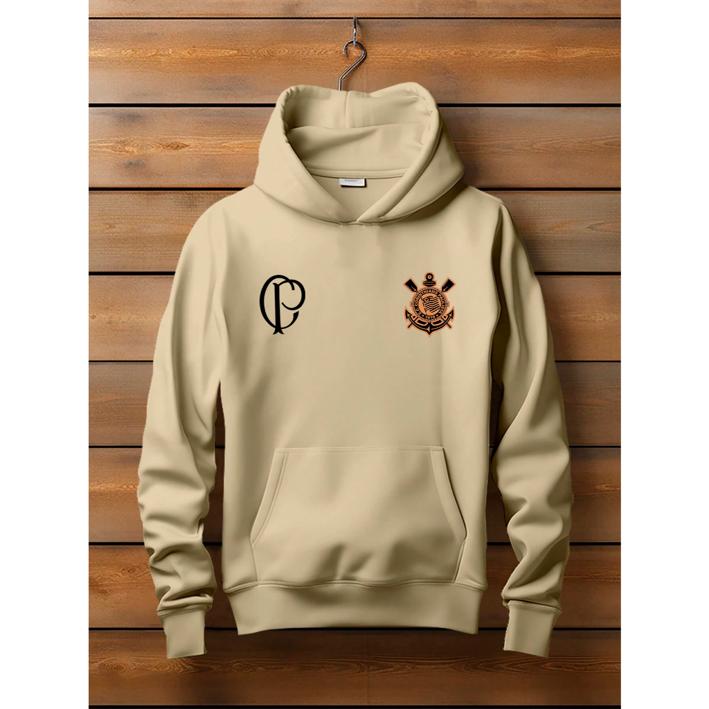Blusa Frio Outono Inverno Unissex Casual Estampado Time Corinthians Blusa Moletom Canguru Confortável Algodão