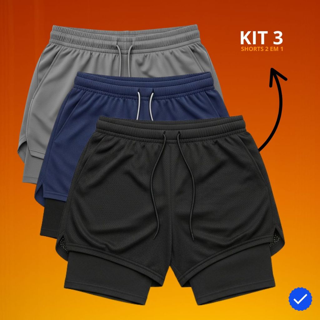 Kit 3 Bermudas de Academia 2 em 1 Masculinas  Alta Performance e Conforto Total